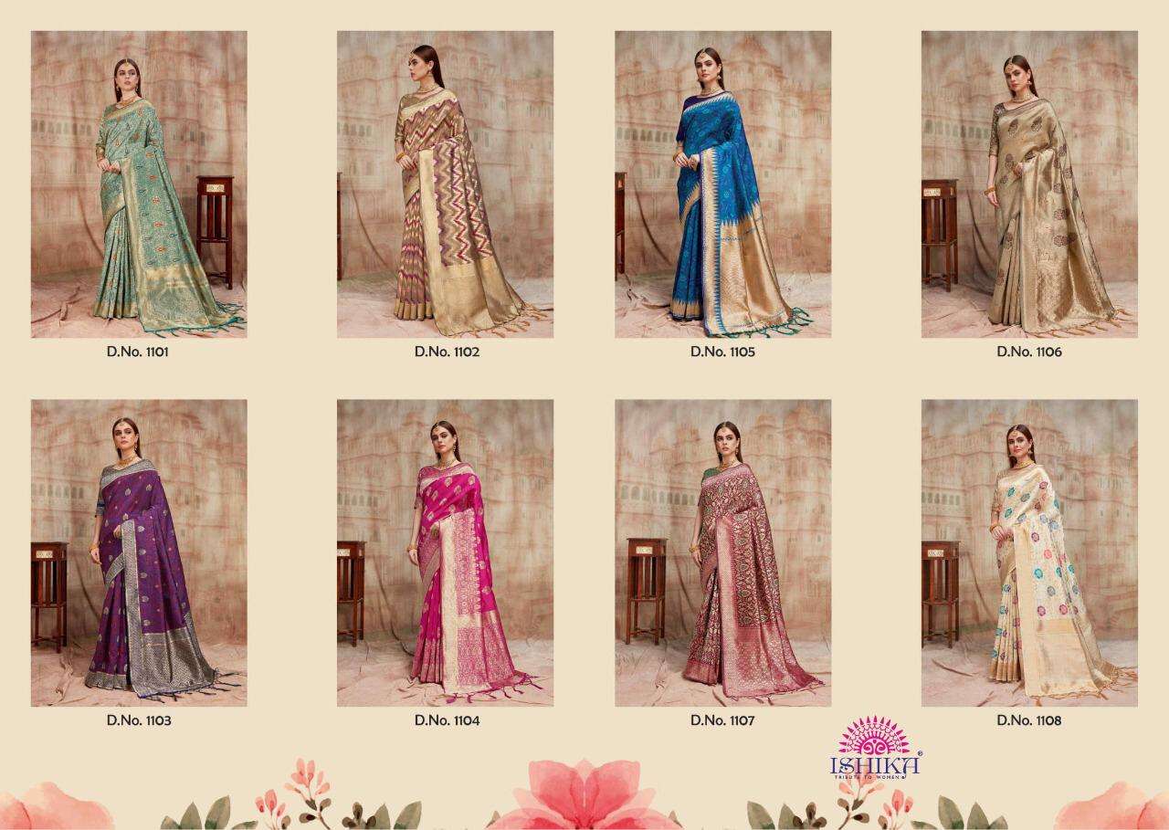 DREAM COLLECTION BY ISHIKA 1101 TO 1108 SERIES INDIAN TRADITIONAL WEAR COLLECTION BEAUTIFUL STYLISH FANCY COLORFUL PARTY WEAR & OCCASIONAL WEAR RICH SILK SAREES AT WHOLESALE PRICE