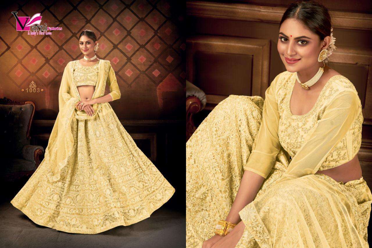 ZEEYA SULTANA BY VARNI FABRICS 1001 TO 1004 SERIES DESIGNER BEAUTIFUL NAVRATRI COLLECTION OCCASIONAL WEAR & PARTY WEAR NET LEHENGAS AT WHOLESALE PRICE
