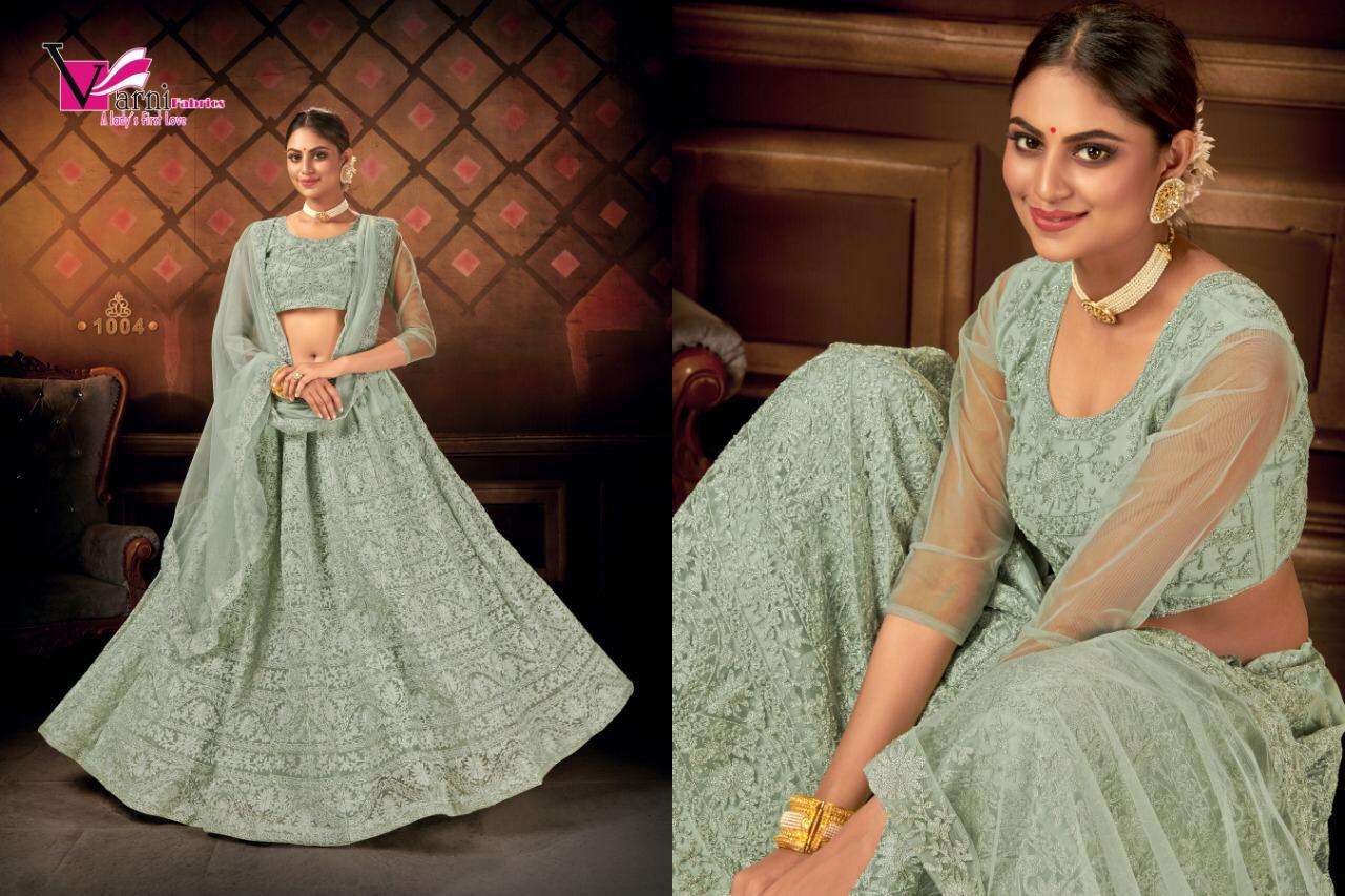 ZEEYA SULTANA BY VARNI FABRICS 1001 TO 1004 SERIES DESIGNER BEAUTIFUL NAVRATRI COLLECTION OCCASIONAL WEAR & PARTY WEAR NET LEHENGAS AT WHOLESALE PRICE