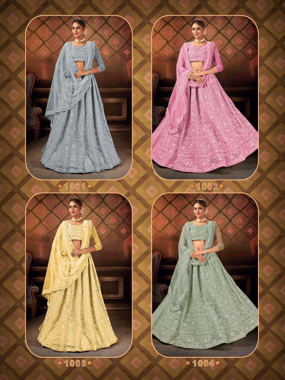 ZEEYA SULTANA BY VARNI FABRICS 1001 TO 1004 SERIES DESIGNER BEAUTIFUL NAVRATRI COLLECTION OCCASIONAL WEAR & PARTY WEAR NET LEHENGAS AT WHOLESALE PRICE