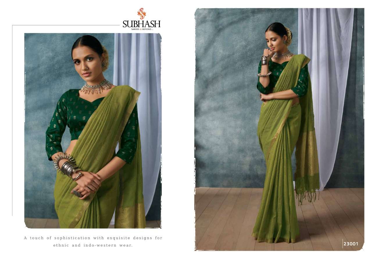 AURA VOL-2 BY SUBHASH SAREES 23001 TO 23008 SERIES INDIAN TRADITIONAL WEAR COLLECTION BEAUTIFUL STYLISH FANCY COLORFUL PARTY WEAR & OCCASIONAL WEAR LINEN SAREES AT WHOLESALE PRICE
