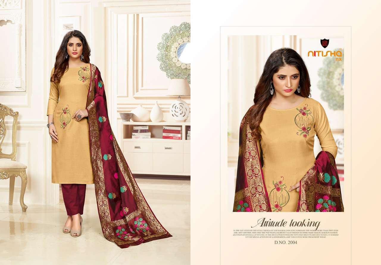 FEMINA VOL-2 BY NITISHA NX 2001 TO 2006 SERIES DESIGNER BEAUTIFUL SUITS COLORFUL STYLISH FANCY CASUAL WEAR & ETHNIC WEAR HEAVY COTTON SLUB WORK DRESSES AT WHOLESALE PRICE