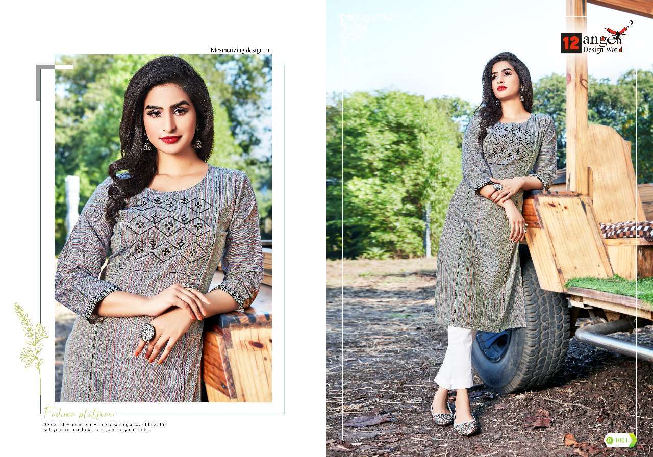 PASTLE BY 12 ANGEL 1001 TO 1006 SERIES STYLISH FANCY BEAUTIFUL COLORFUL CASUAL WEAR & ETHNIC WEAR PURE COTTON KURTIS AT WHOLESALE PRICE