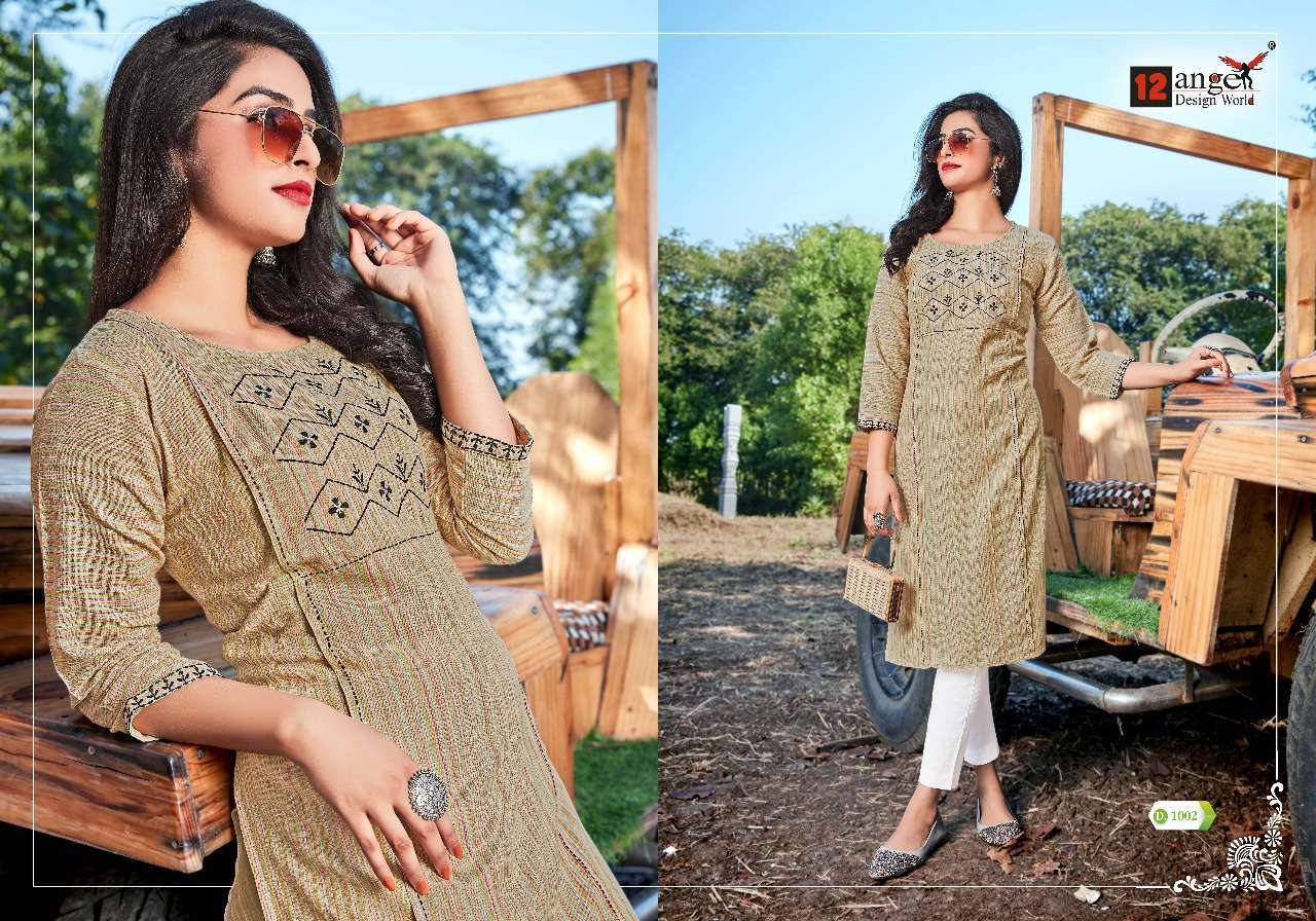 PASTLE BY 12 ANGEL 1001 TO 1006 SERIES STYLISH FANCY BEAUTIFUL COLORFUL CASUAL WEAR & ETHNIC WEAR PURE COTTON KURTIS AT WHOLESALE PRICE