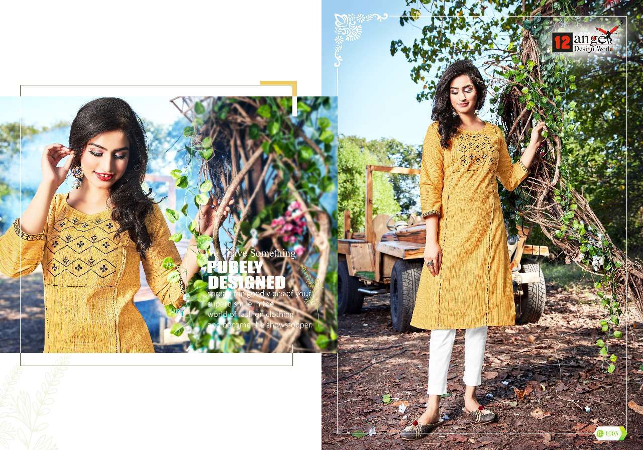 PASTLE BY 12 ANGEL 1001 TO 1006 SERIES STYLISH FANCY BEAUTIFUL COLORFUL CASUAL WEAR & ETHNIC WEAR PURE COTTON KURTIS AT WHOLESALE PRICE