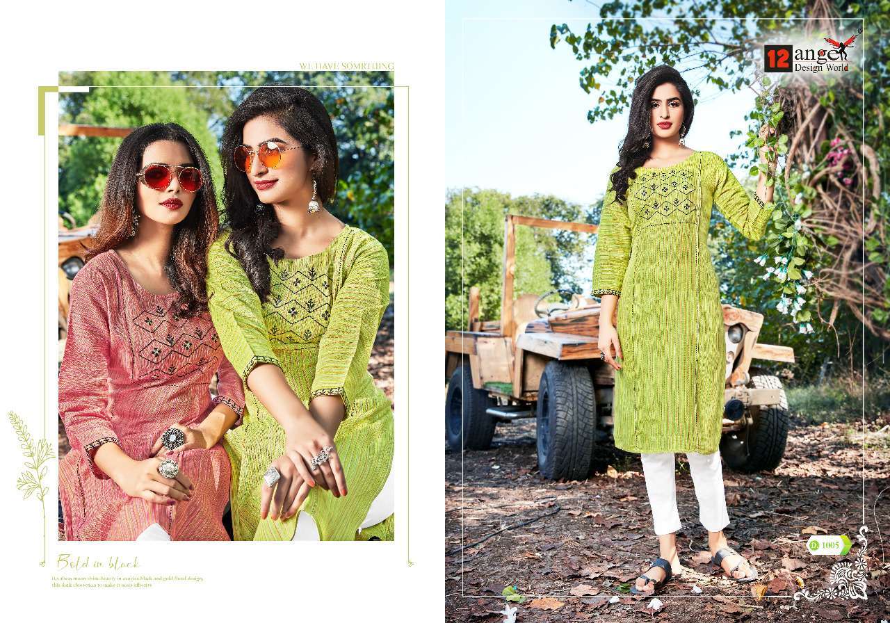 PASTLE BY 12 ANGEL 1001 TO 1006 SERIES STYLISH FANCY BEAUTIFUL COLORFUL CASUAL WEAR & ETHNIC WEAR PURE COTTON KURTIS AT WHOLESALE PRICE