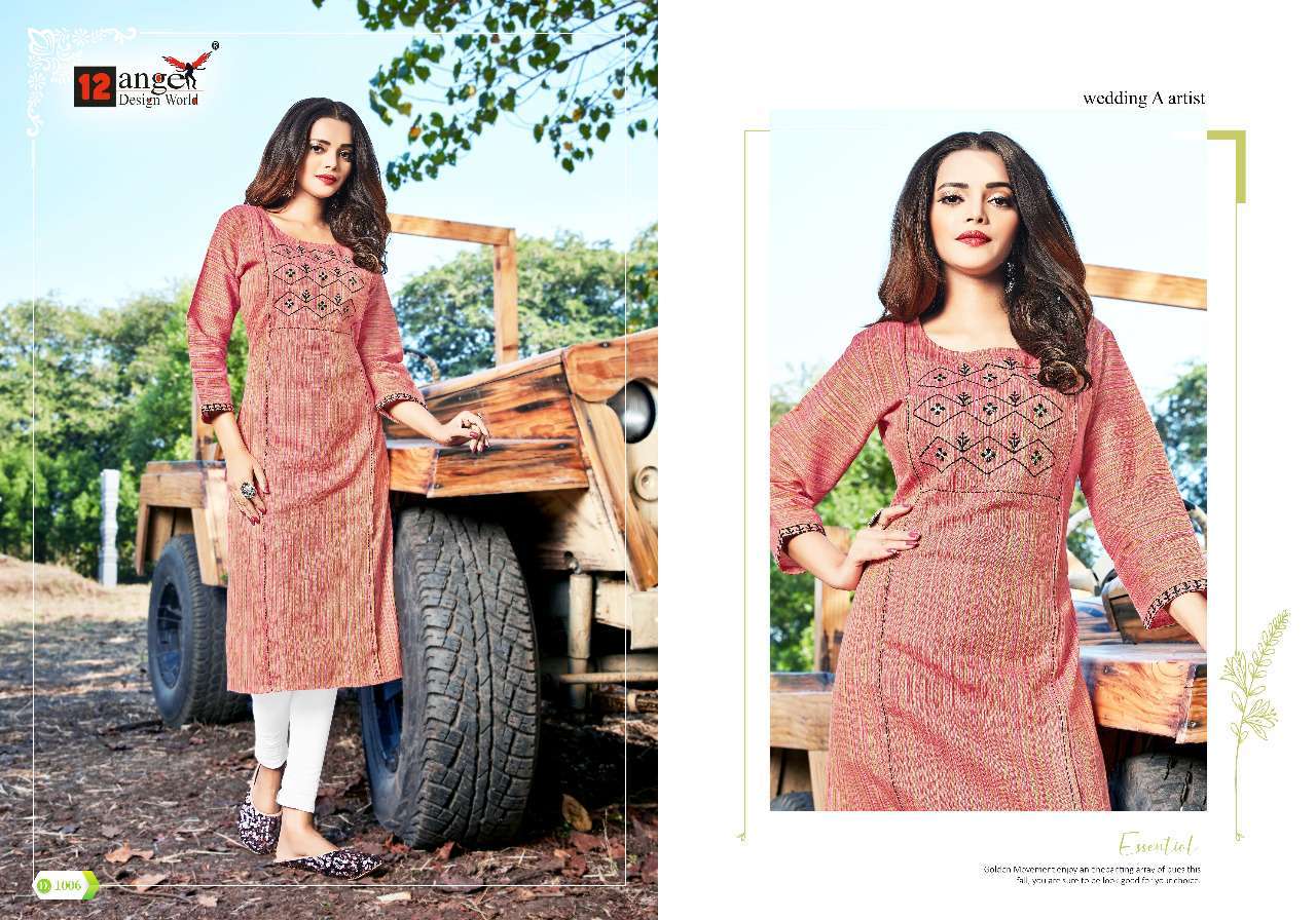 PASTLE BY 12 ANGEL 1001 TO 1006 SERIES STYLISH FANCY BEAUTIFUL COLORFUL CASUAL WEAR & ETHNIC WEAR PURE COTTON KURTIS AT WHOLESALE PRICE