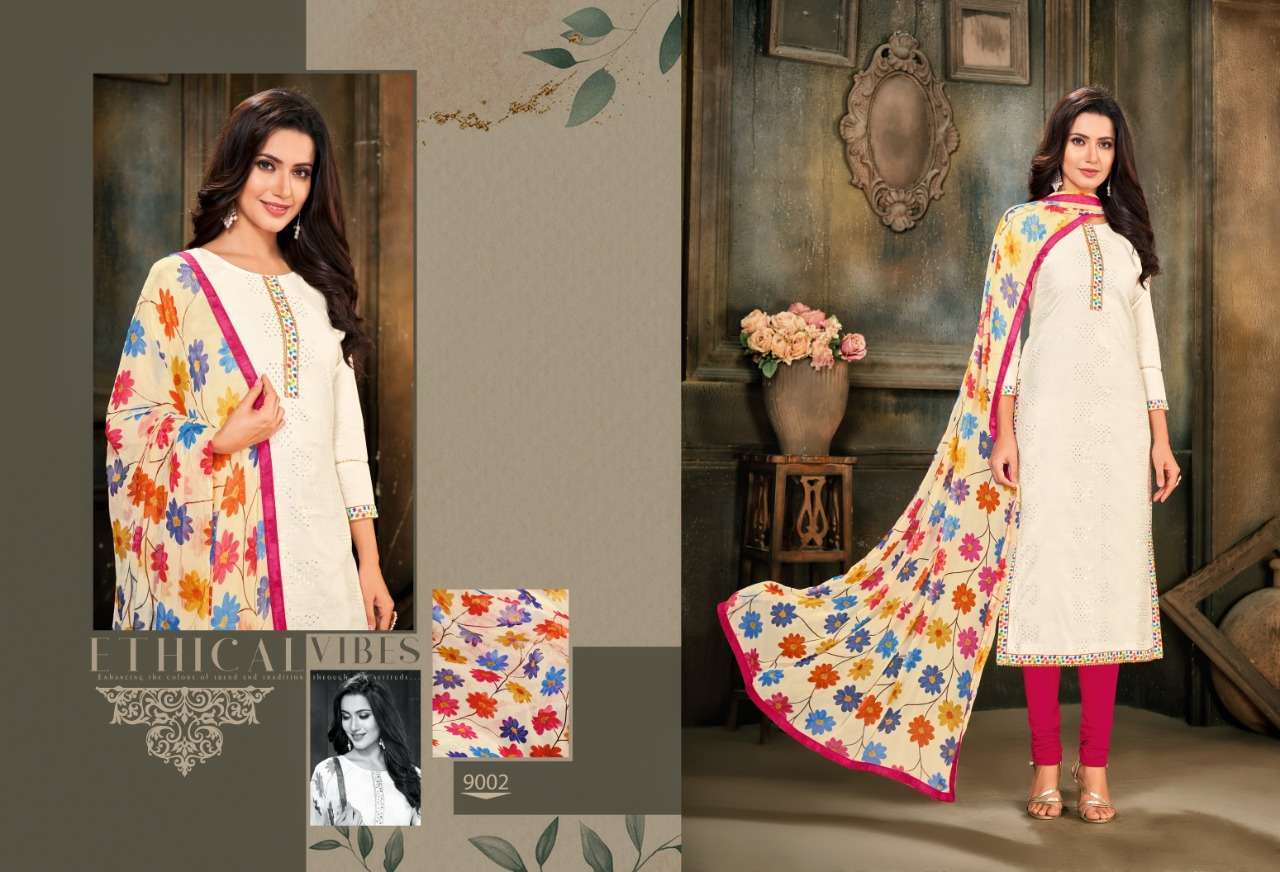 PANKHUDI BY PANGHAT NX 9000 TO 9011 SERIES BEAUTIFUL STYLISH SUITS FANCY COLORFUL CASUAL WEAR & ETHNIC WEAR & READY TO WEAR CHANDERI COTTON WITH EMBROIDERY DRESSES AT WHOLESALE PRICE