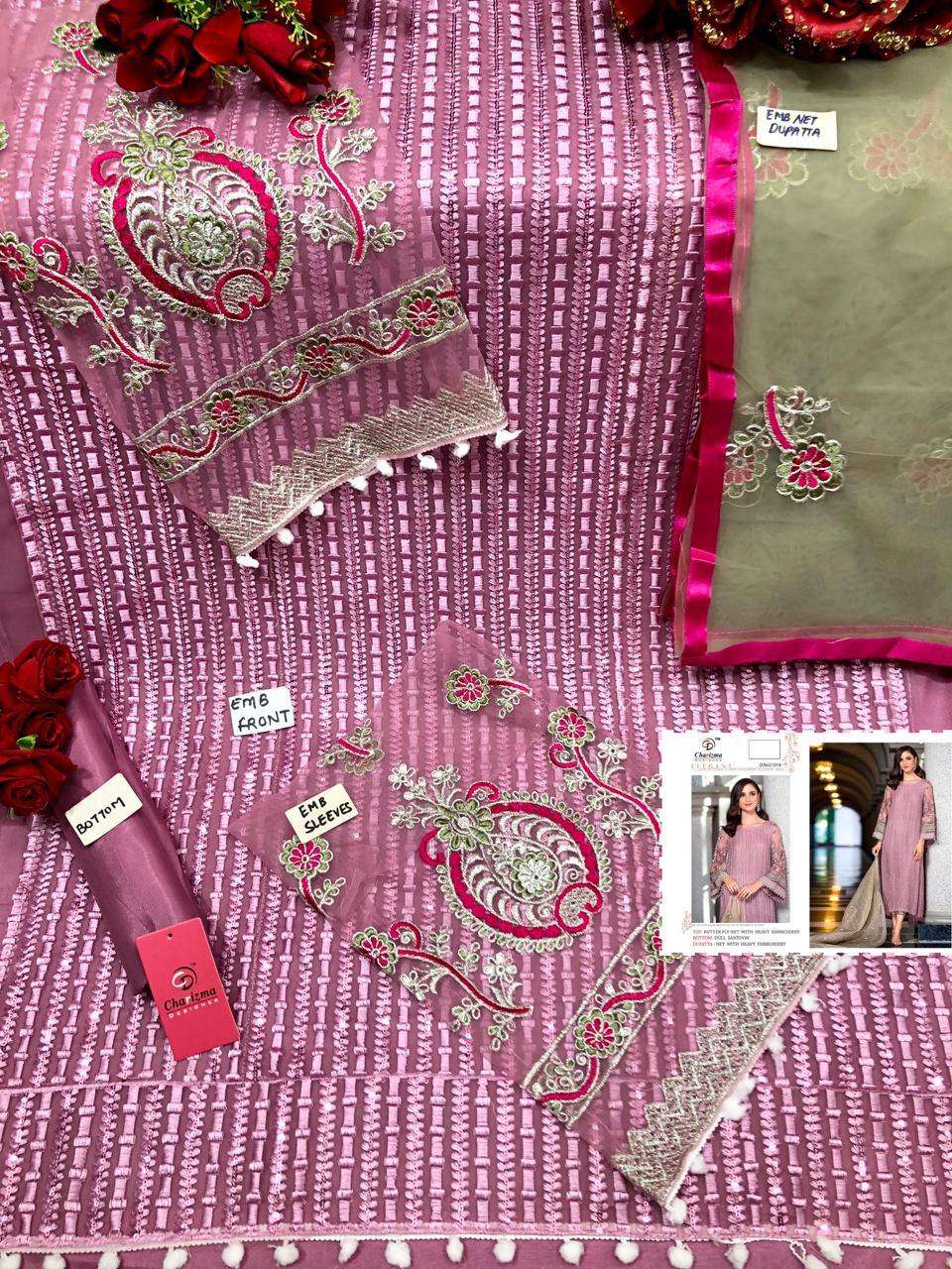 CHARIZMA HIT DESIGN 21018 BY CHARIZMA DESIGNER PAKISTANI SUITS BEAUTIFUL FANCY COLORFUL STYLISH PARTY WEAR & OCCASIONAL WEAR HEAVY NET WITH EMBROIDERY DRESSES AT WHOLESALE PRICE