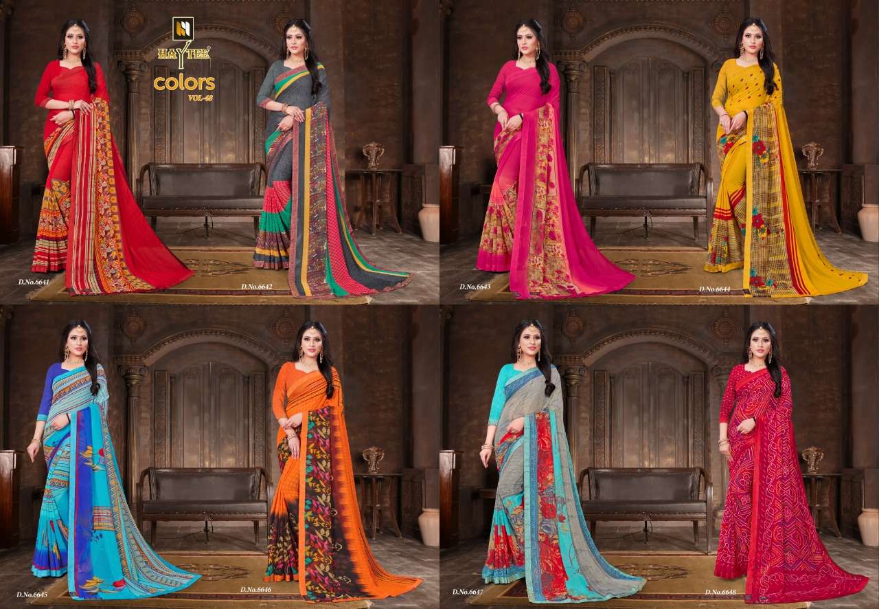 COLORS VOL-48 BY HAYTEE 6641 TO 6648 SERIES INDIAN TRADITIONAL WEAR COLLECTION BEAUTIFUL STYLISH FANCY COLORFUL PARTY WEAR & OCCASIONAL WEAR DANI PRINTED SAREES AT WHOLESALE PRICE