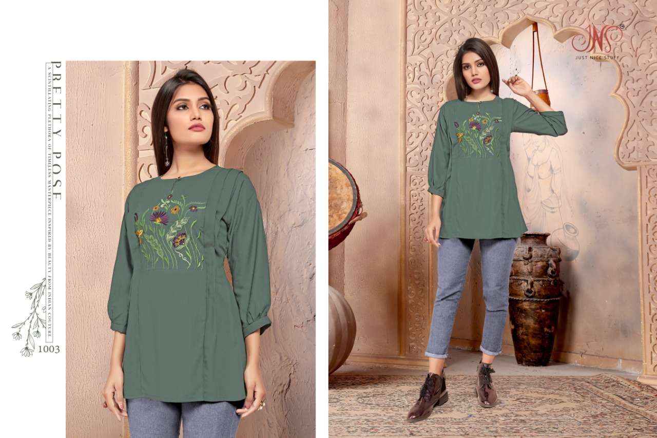 SPARSH BY JNS 1001 TO 1004 SERIES BEAUTIFUL STYLISH FANCY COLORFUL CASUAL WEAR & ETHNIC WEAR & READY TO WEAR HEAVY RAYON TOPS AT WHOLESALE PRICE