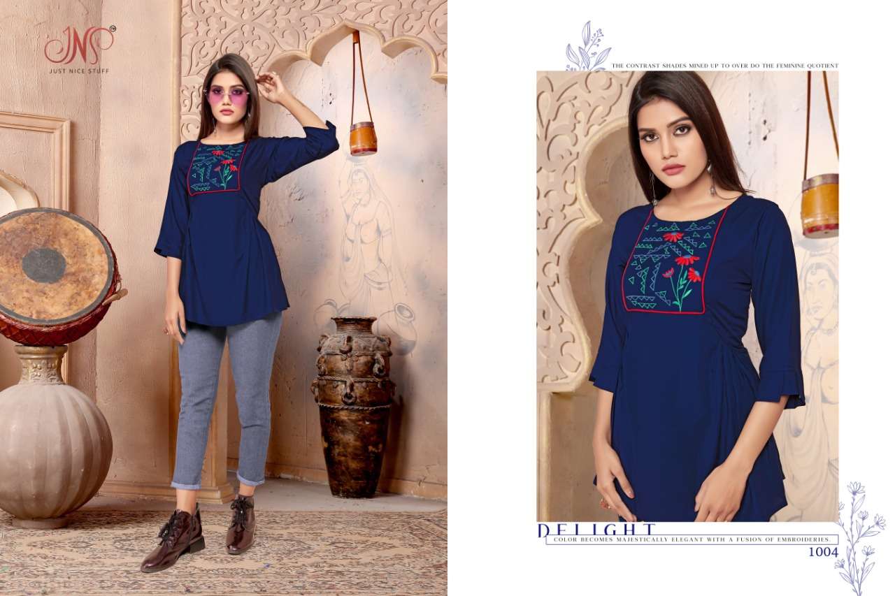 SPARSH BY JNS 1001 TO 1004 SERIES BEAUTIFUL STYLISH FANCY COLORFUL CASUAL WEAR & ETHNIC WEAR & READY TO WEAR HEAVY RAYON TOPS AT WHOLESALE PRICE
