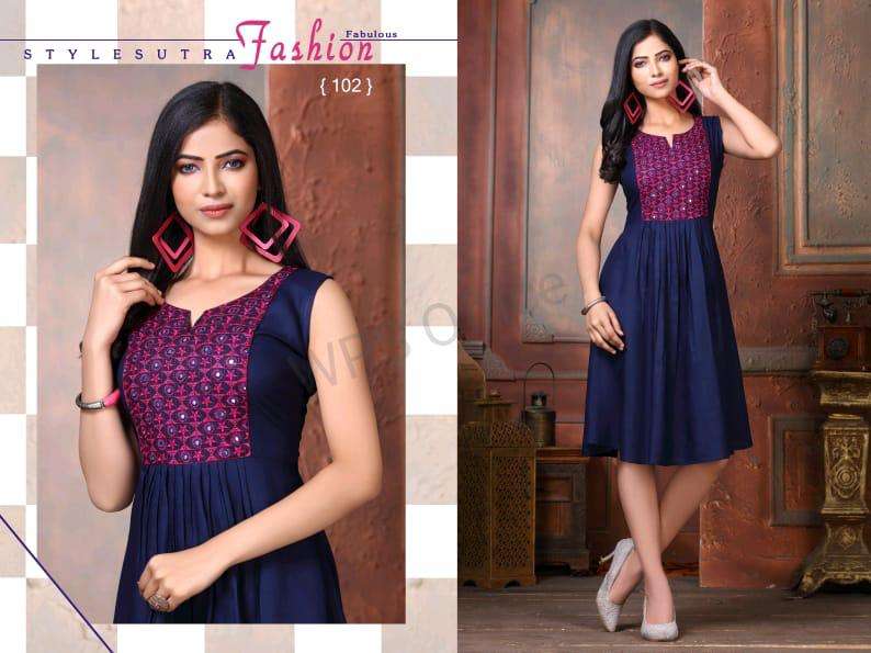 LAKME BY NAYRA 101 TO 108 SERIES BEAUTIFUL STYLISH FANCY COLORFUL CASUAL WEAR & ETHNIC WEAR RAYON EMBROIDERED KURTIS AT WHOLESALE PRICE
