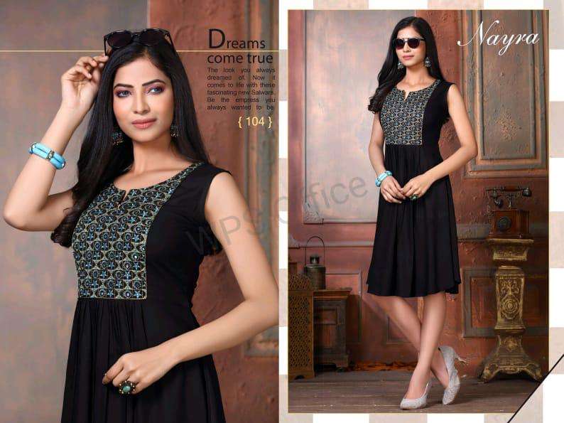 LAKME BY NAYRA 101 TO 108 SERIES BEAUTIFUL STYLISH FANCY COLORFUL CASUAL WEAR & ETHNIC WEAR RAYON EMBROIDERED KURTIS AT WHOLESALE PRICE