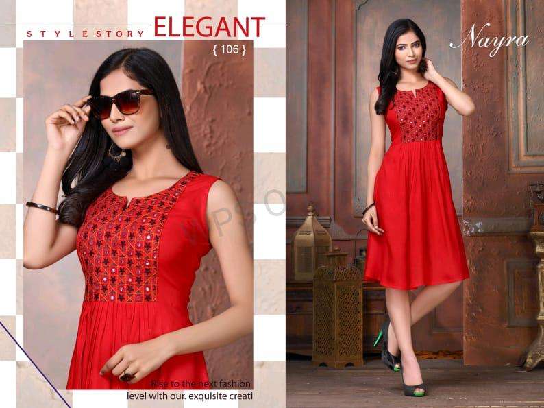 LAKME BY NAYRA 101 TO 108 SERIES BEAUTIFUL STYLISH FANCY COLORFUL CASUAL WEAR & ETHNIC WEAR RAYON EMBROIDERED KURTIS AT WHOLESALE PRICE