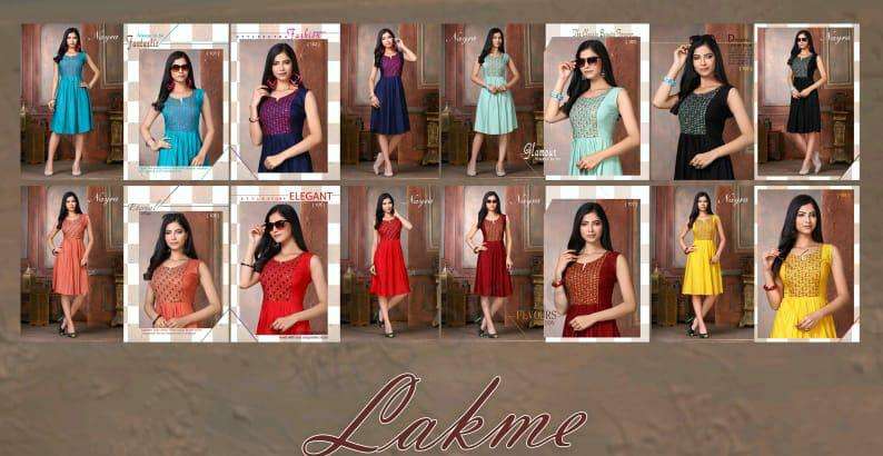 LAKME BY NAYRA 101 TO 108 SERIES BEAUTIFUL STYLISH FANCY COLORFUL CASUAL WEAR & ETHNIC WEAR RAYON EMBROIDERED KURTIS AT WHOLESALE PRICE