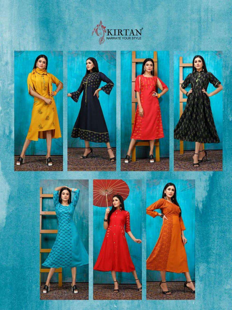 MONAL BY KIRTAN 101 TO 107 SERIES BEAUTIFUL STYLISH FANCY COLORFUL CASUAL WEAR & ETHNIC WEAR FANCY RAYON KURTIS AT WHOLESALE PRICE