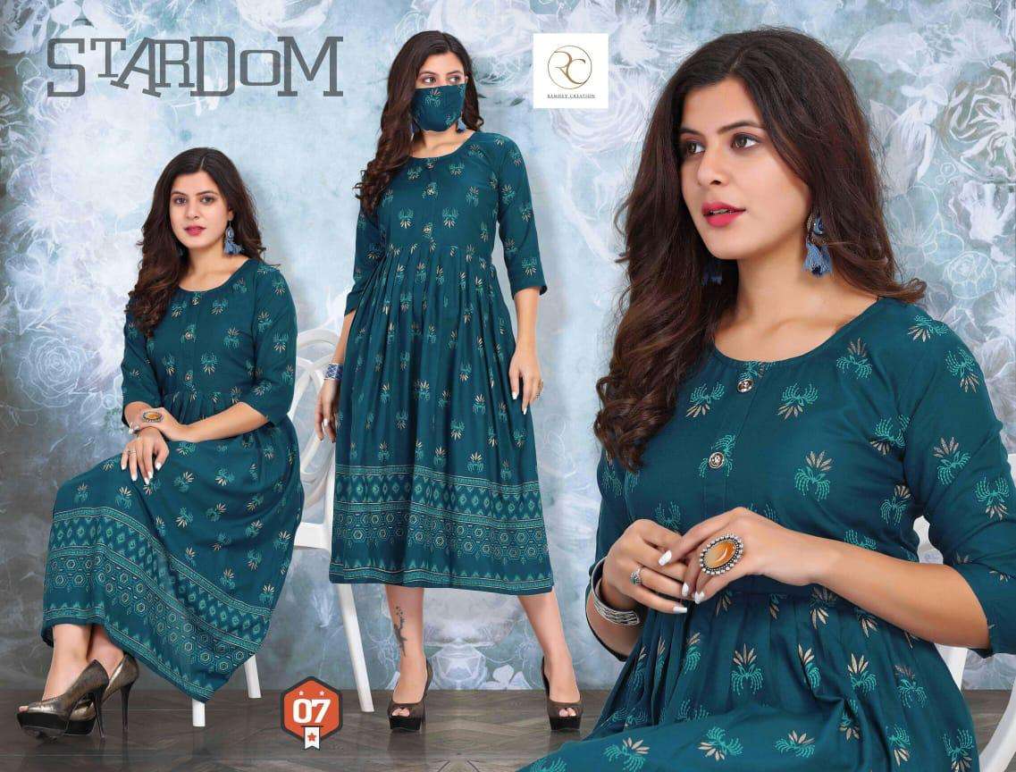 GOLDY BY RC 01 TO 08 SERIES BEAUTIFUL STYLISH FANCY COLORFUL CASUAL WEAR & ETHNIC WEAR HEAVY RAYON PRINT KURTIS AT WHOLESALE PRICE