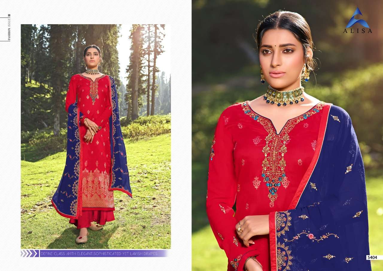 MAHERA BY ALISA 5401 TO 5406 SERIES DESIGNER SHARARA SUITS BEAUTIFUL STYLISH FANCY COLORFUL PARTY WEAR & OCCASIONAL WEAR JACQUARD SILK HANDWORK DRESSES AT WHOLESALE PRICE