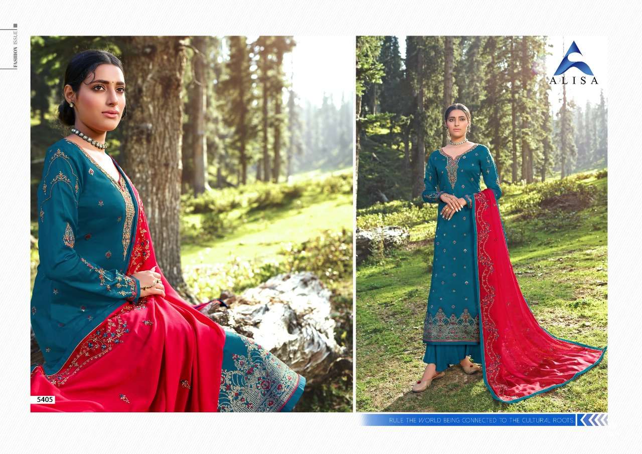 MAHERA BY ALISA 5401 TO 5406 SERIES DESIGNER SHARARA SUITS BEAUTIFUL STYLISH FANCY COLORFUL PARTY WEAR & OCCASIONAL WEAR JACQUARD SILK HANDWORK DRESSES AT WHOLESALE PRICE