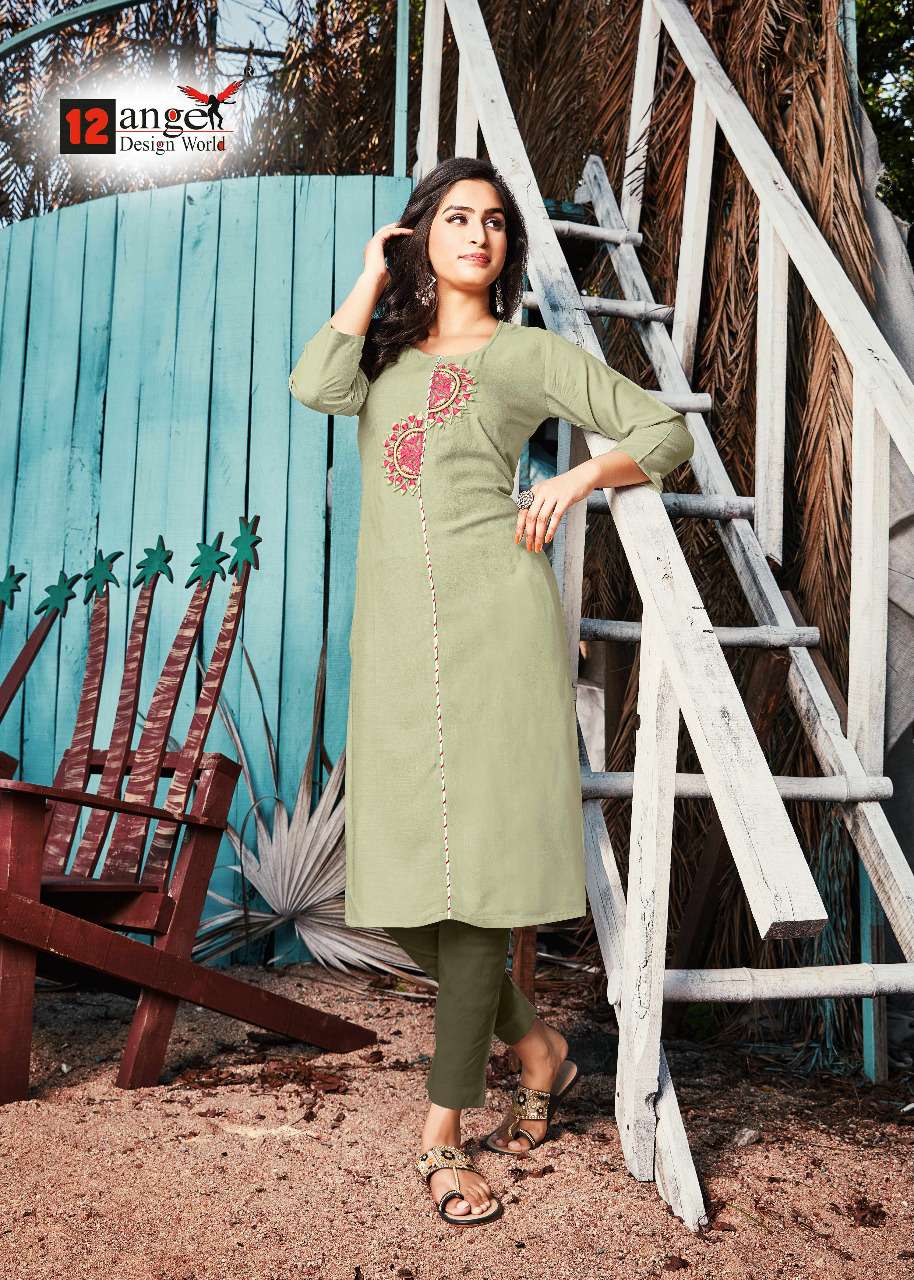 LIME BY 12 ANGEL 1001 TO 1008 SERIES STYLISH FANCY BEAUTIFUL COLORFUL CASUAL WEAR & ETHNIC WEAR RAYON SLUB EMBROIDERED KURTIS AT WHOLESALE PRICE