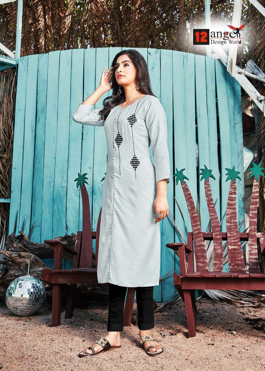 LIME BY 12 ANGEL 1001 TO 1008 SERIES STYLISH FANCY BEAUTIFUL COLORFUL CASUAL WEAR & ETHNIC WEAR RAYON SLUB EMBROIDERED KURTIS AT WHOLESALE PRICE