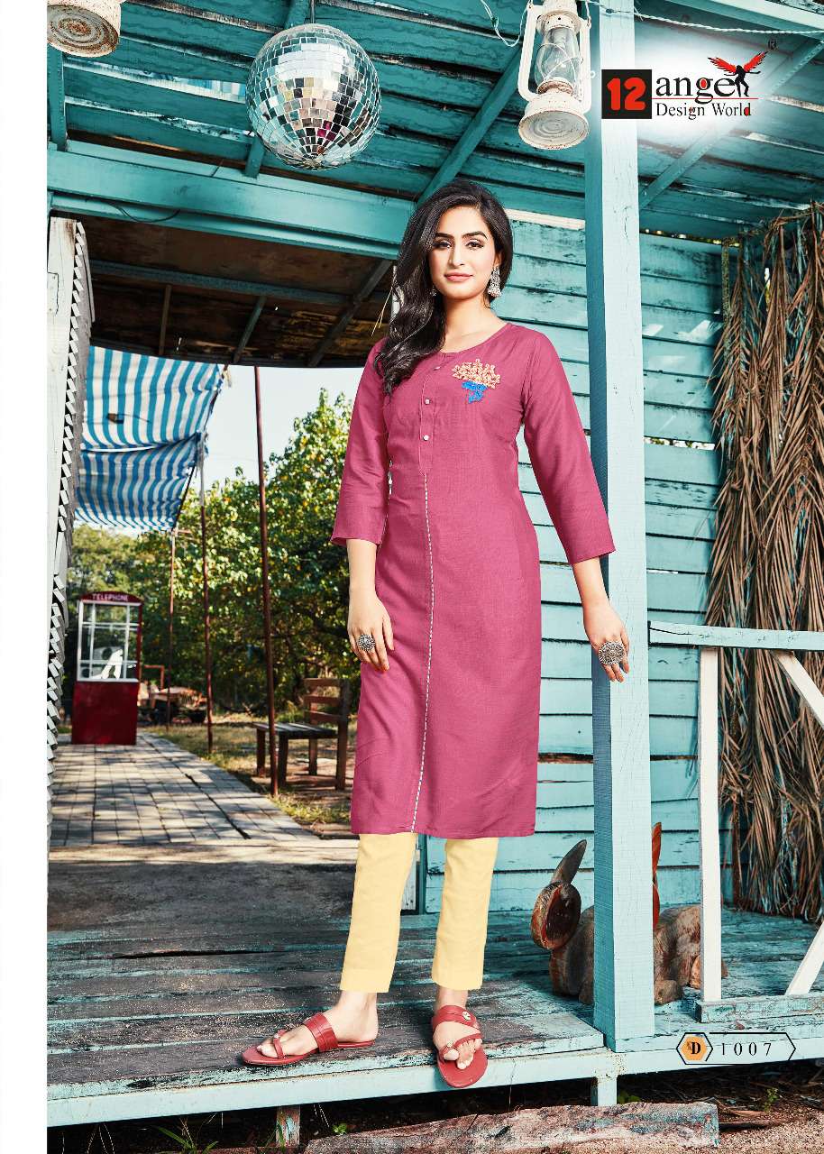 LIME BY 12 ANGEL 1001 TO 1008 SERIES STYLISH FANCY BEAUTIFUL COLORFUL CASUAL WEAR & ETHNIC WEAR RAYON SLUB EMBROIDERED KURTIS AT WHOLESALE PRICE