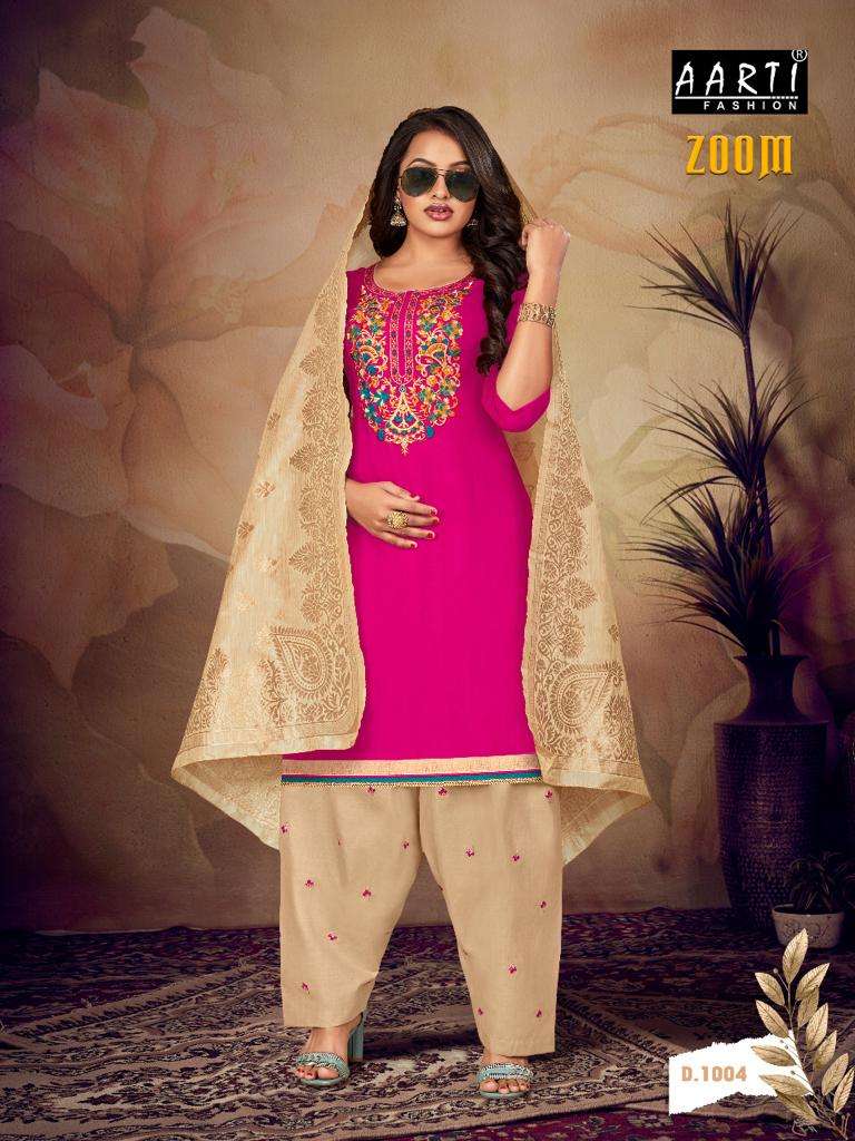 ZOOM BY AARTI FASHION 1001 TO 1006 SERIES BEAUTIFUL SUITS STYLISH FANCY COLORFUL PARTY WEAR & OCCASIONAL WEAR RAYON COTTON EMBROIDERED DRESSES AT WHOLESALE PRICE