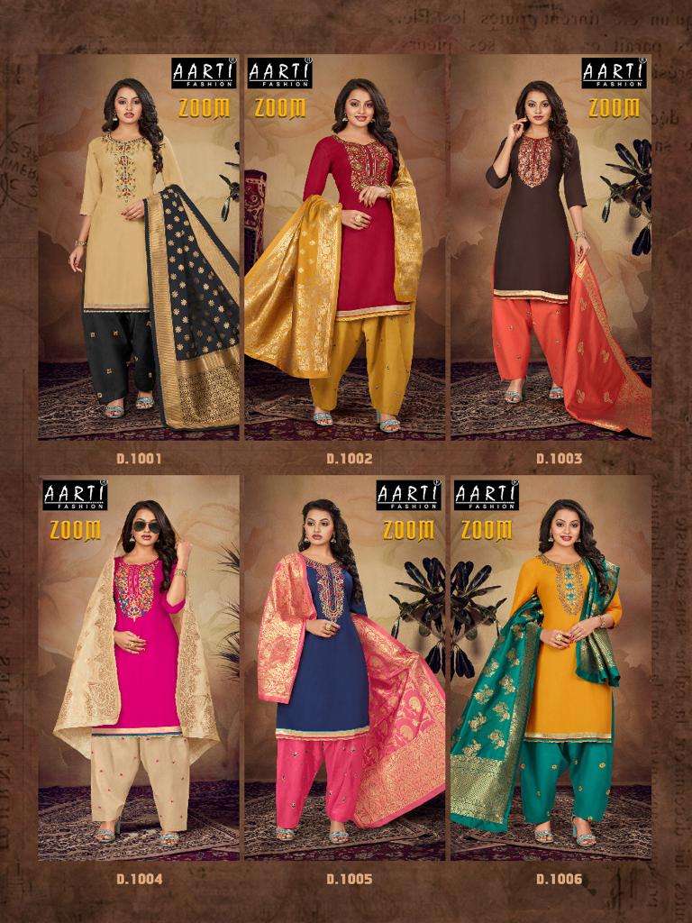 ZOOM BY AARTI FASHION 1001 TO 1006 SERIES BEAUTIFUL SUITS STYLISH FANCY COLORFUL PARTY WEAR & OCCASIONAL WEAR RAYON COTTON EMBROIDERED DRESSES AT WHOLESALE PRICE