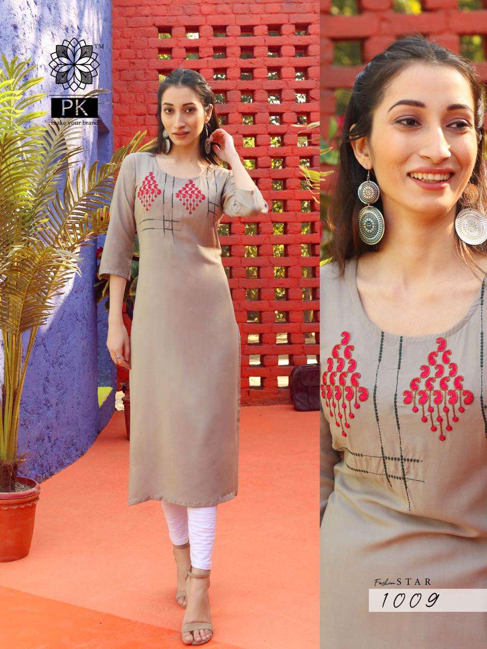 FASHION STAR VOL-1 BY PK 1001 TO 1010 SERIES BEAUTIFUL STYLISH COLORFUL FANCY PARTY WEAR & ETHNIC WEAR & READY TO WEAR HEAVY RAYON EMBROIDERED KURTIS AT WHOLESALE PRICE