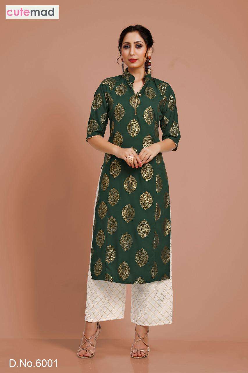CUTEMAD VOL-6 BY CUTEMAD 6001 TO 6008 SERIES DESIGNER BEAUTIFUL STYLISH FANCY COLORFUL PARTY WEAR & OCCASIONAL WEAR MALAI CREPE KURTIS WITH BOTTOM AT WHOLESALE PRICE