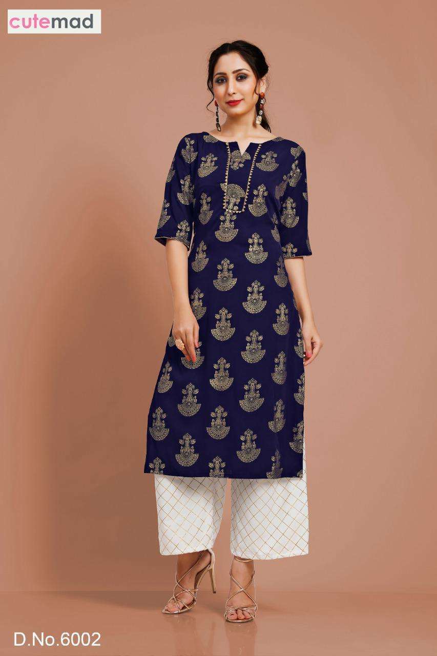 CUTEMAD VOL-6 BY CUTEMAD 6001 TO 6008 SERIES DESIGNER BEAUTIFUL STYLISH FANCY COLORFUL PARTY WEAR & OCCASIONAL WEAR MALAI CREPE KURTIS WITH BOTTOM AT WHOLESALE PRICE
