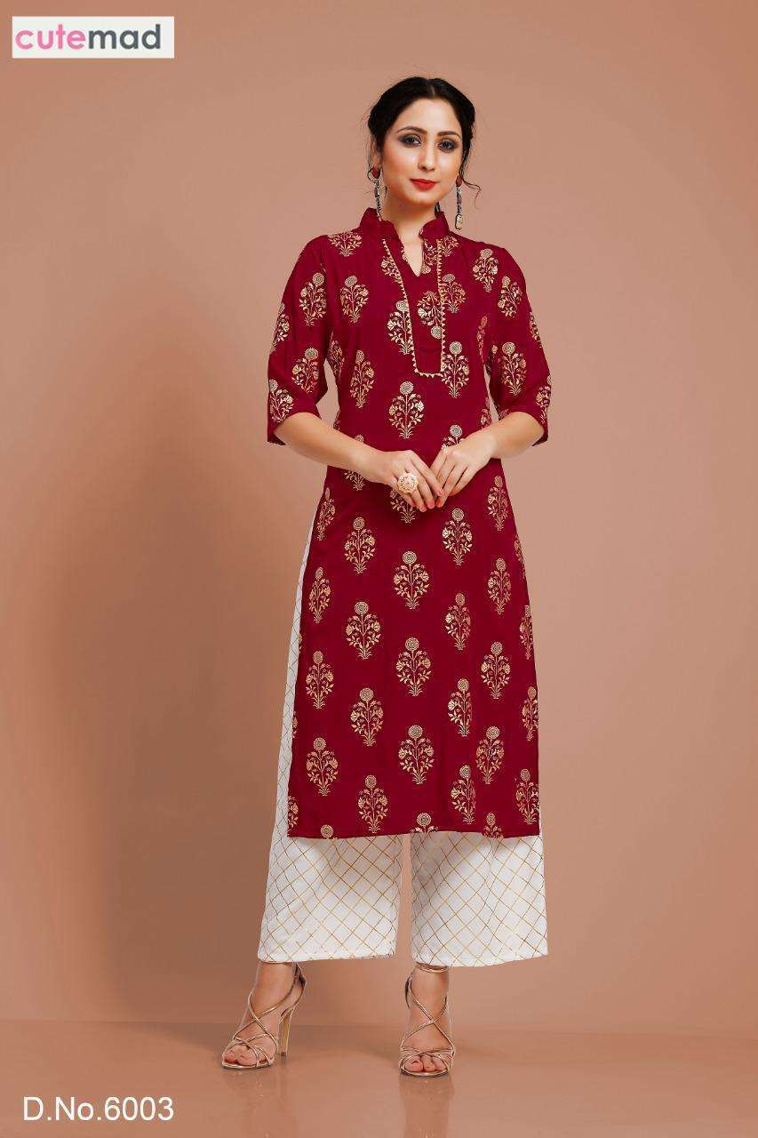 CUTEMAD VOL-6 BY CUTEMAD 6001 TO 6008 SERIES DESIGNER BEAUTIFUL STYLISH FANCY COLORFUL PARTY WEAR & OCCASIONAL WEAR MALAI CREPE KURTIS WITH BOTTOM AT WHOLESALE PRICE