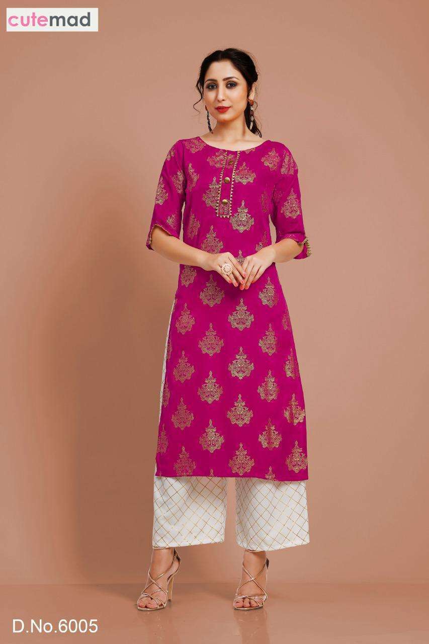 CUTEMAD VOL-6 BY CUTEMAD 6001 TO 6008 SERIES DESIGNER BEAUTIFUL STYLISH FANCY COLORFUL PARTY WEAR & OCCASIONAL WEAR MALAI CREPE KURTIS WITH BOTTOM AT WHOLESALE PRICE