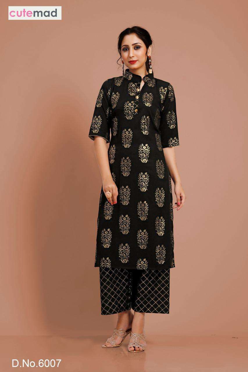 CUTEMAD VOL-6 BY CUTEMAD 6001 TO 6008 SERIES DESIGNER BEAUTIFUL STYLISH FANCY COLORFUL PARTY WEAR & OCCASIONAL WEAR MALAI CREPE KURTIS WITH BOTTOM AT WHOLESALE PRICE