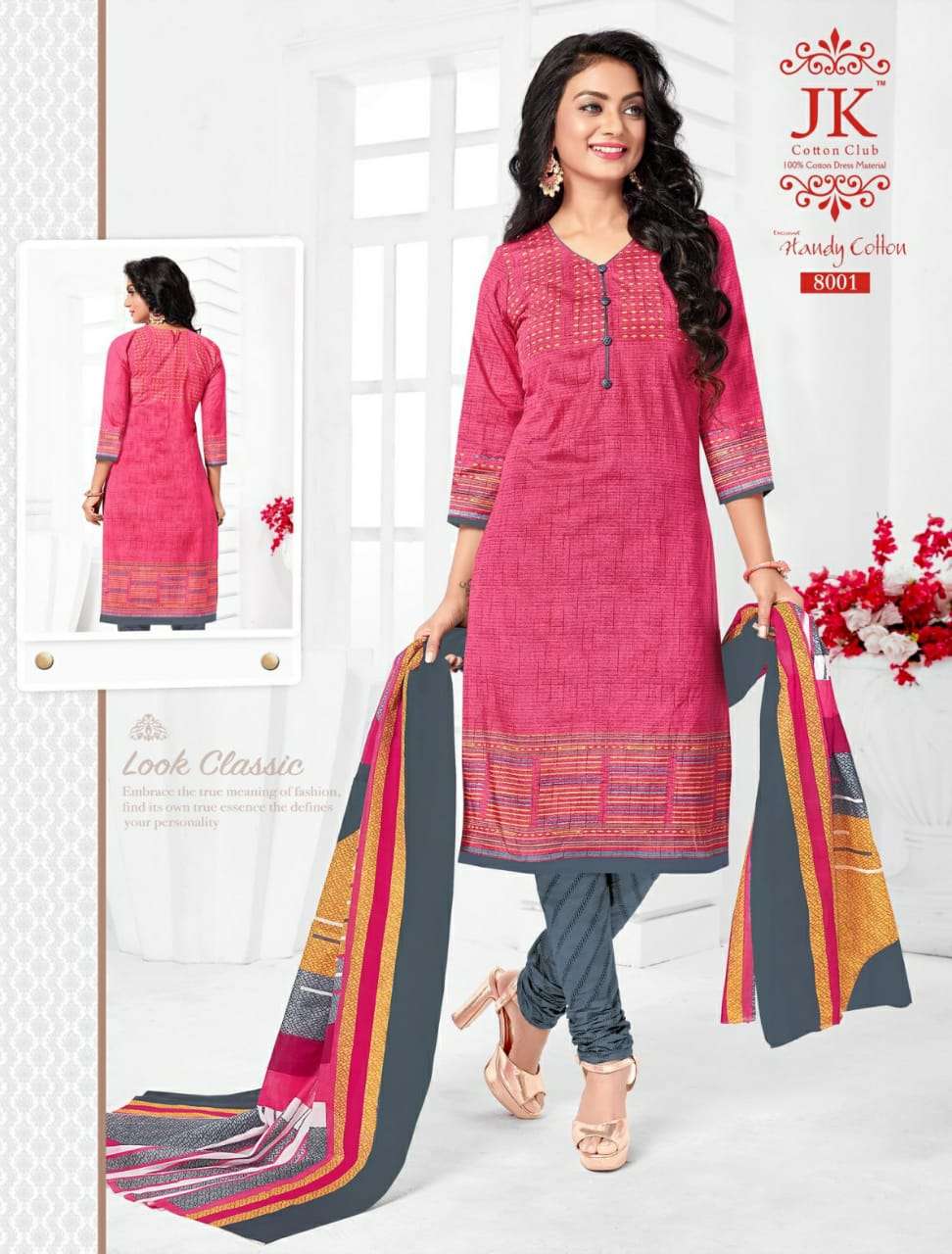 HANDY COTTON VOL-8 BY JK COTTON CLUB 8001 TO 8012 SERIES BEAUTIFUL SUITS STYLISH FANCY COLORFUL PARTY WEAR & OCCASIONAL WEAR PURE COTTON PRINTED DRESSES AT WHOLESALE PRICE