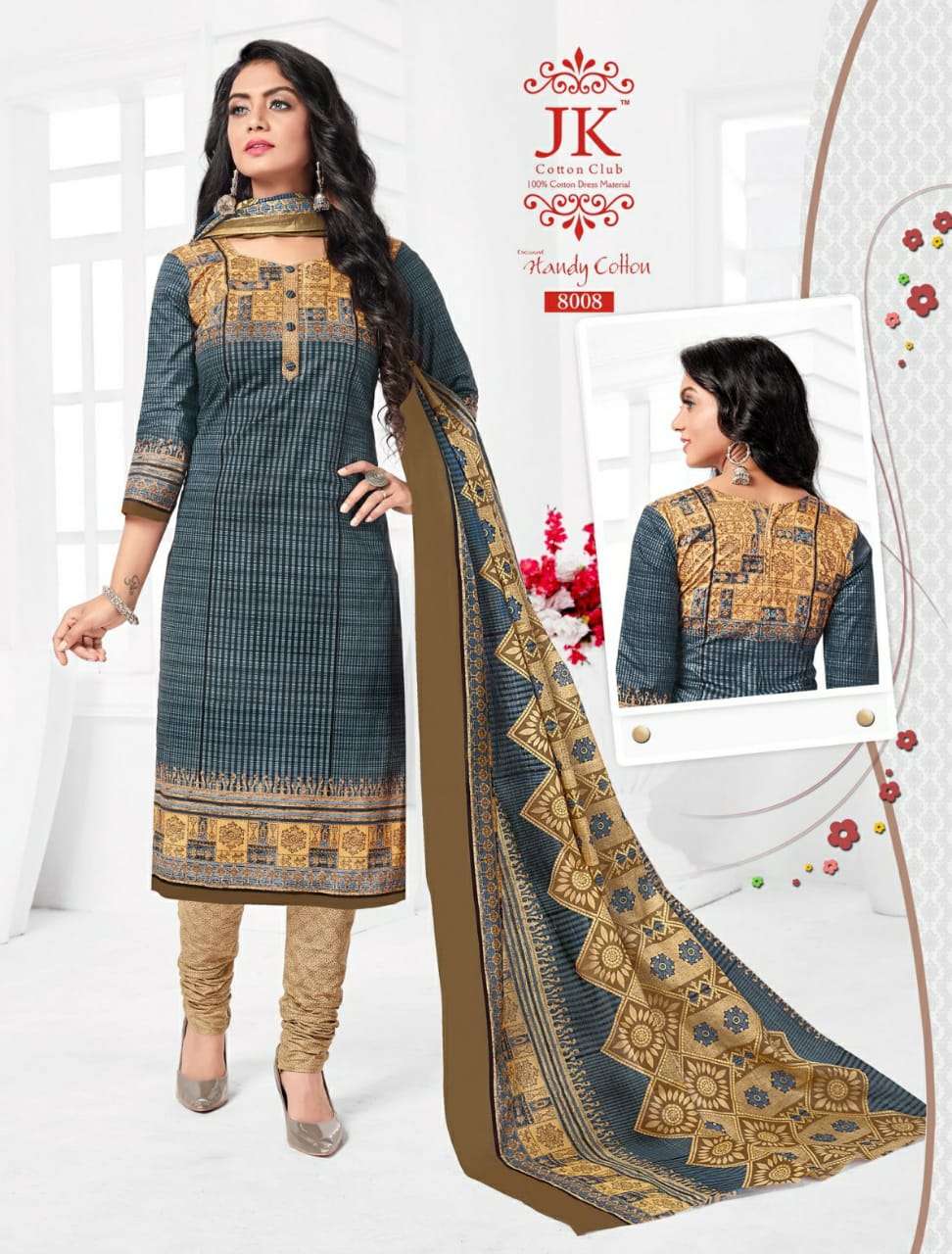 HANDY COTTON VOL-8 BY JK COTTON CLUB 8001 TO 8012 SERIES BEAUTIFUL SUITS STYLISH FANCY COLORFUL PARTY WEAR & OCCASIONAL WEAR PURE COTTON PRINTED DRESSES AT WHOLESALE PRICE