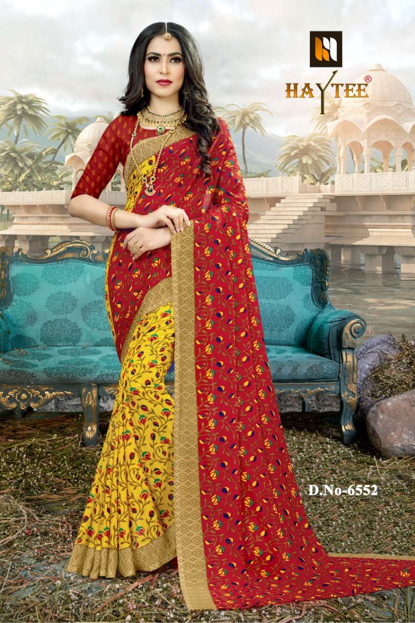DOUBLE DHAMAKA VOL-60 BY HAYTEE 6550 TO 6561 SERIES INDIAN TRADITIONAL WEAR COLLECTION BEAUTIFUL STYLISH FANCY COLORFUL PARTY WEAR & OCCASIONAL WEAR RENIAL PRINTED SAREES AT WHOLESALE PRICE