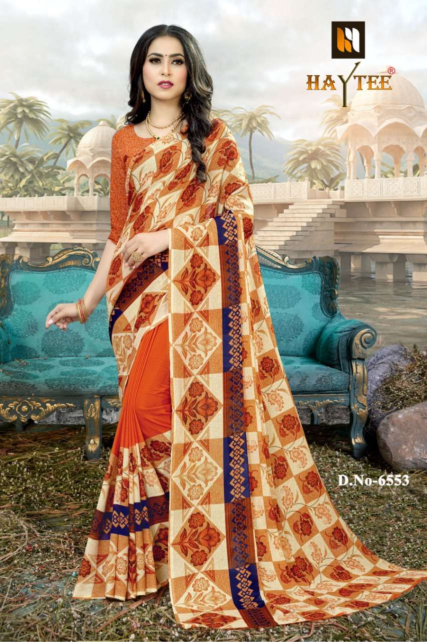 DOUBLE DHAMAKA VOL-60 BY HAYTEE 6550 TO 6561 SERIES INDIAN TRADITIONAL WEAR COLLECTION BEAUTIFUL STYLISH FANCY COLORFUL PARTY WEAR & OCCASIONAL WEAR RENIAL PRINTED SAREES AT WHOLESALE PRICE
