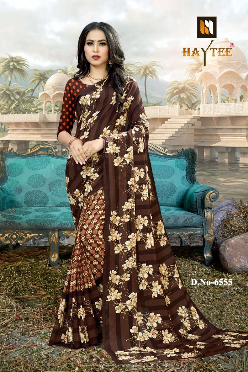 DOUBLE DHAMAKA VOL-60 BY HAYTEE 6550 TO 6561 SERIES INDIAN TRADITIONAL WEAR COLLECTION BEAUTIFUL STYLISH FANCY COLORFUL PARTY WEAR & OCCASIONAL WEAR RENIAL PRINTED SAREES AT WHOLESALE PRICE