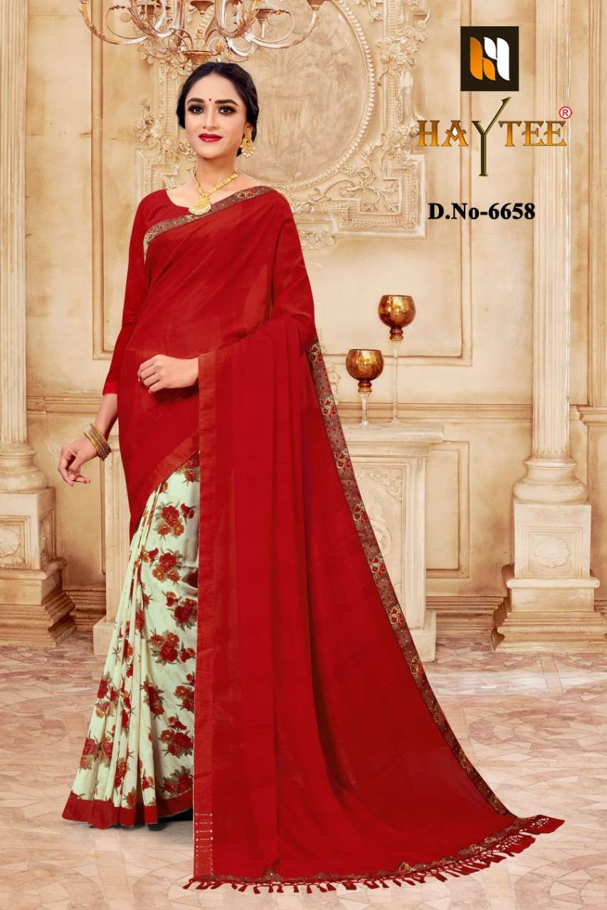 JODHA BY HAYTEE 6649 TO 6660 SERIES INDIAN TRADITIONAL WEAR COLLECTION BEAUTIFUL STYLISH FANCY COLORFUL PARTY WEAR & OCCASIONAL WEAR RENIAL PRINTED SAREES AT WHOLESALE PRICE