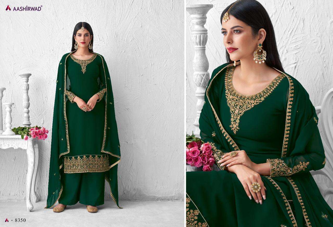 SAFFRON BY AASHIRWAD CREATION 8348 TO 8353 SERIES BEAUTIFUL STYLISH SHARARA SUITS FANCY COLORFUL CASUAL WEAR & ETHNIC WEAR & READY TO WEAR REAL GEORGETTE WITH EMBROIDERY DRESSES AT WHOLESALE PRICE
