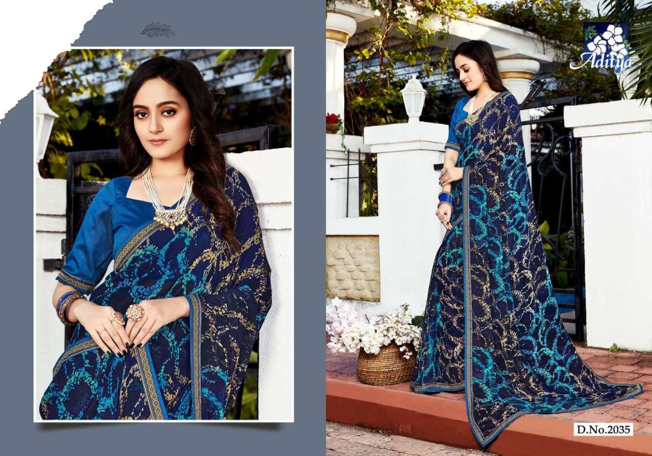 SEVEN SISTER BY ADITYA PRINTS 2035 TO 2040 SERIES INDIAN TRADITIONAL WEAR COLLECTION BEAUTIFUL STYLISH FANCY COLORFUL PARTY WEAR & OCCASIONAL WEAR GEORGETTE PRINTS SAREES AT WHOLESALE PRICE
