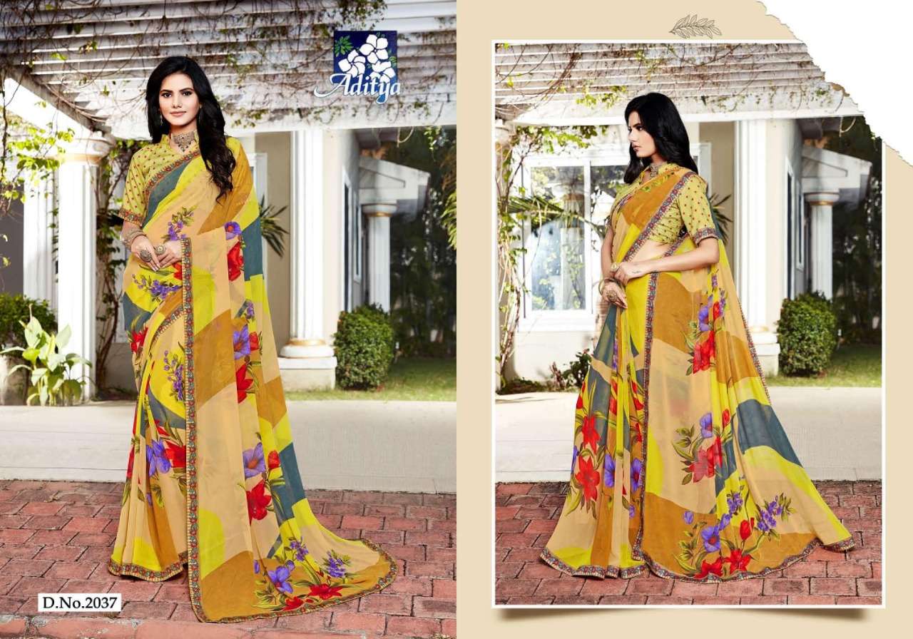 SEVEN SISTER BY ADITYA PRINTS 2035 TO 2040 SERIES INDIAN TRADITIONAL WEAR COLLECTION BEAUTIFUL STYLISH FANCY COLORFUL PARTY WEAR & OCCASIONAL WEAR GEORGETTE PRINTS SAREES AT WHOLESALE PRICE