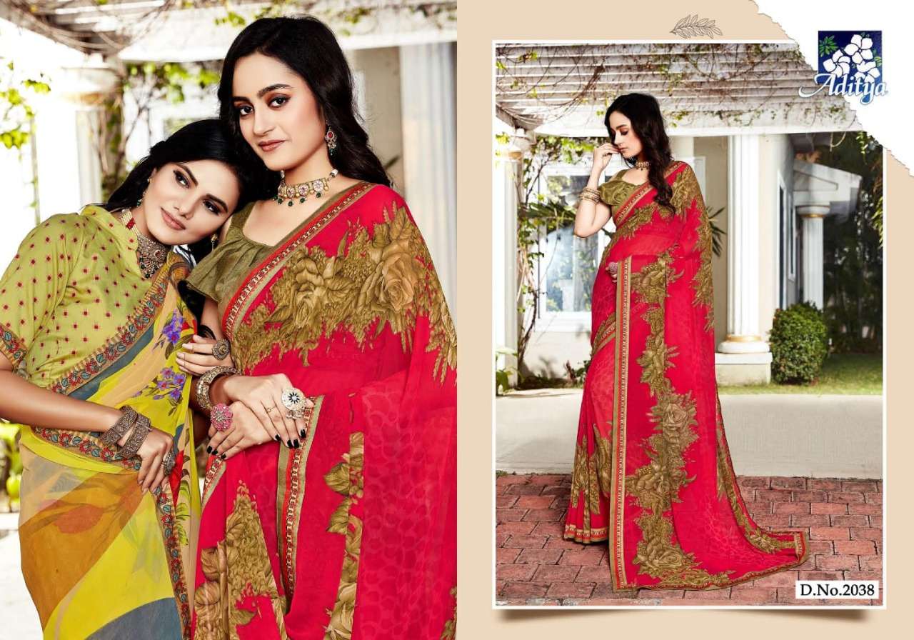 SEVEN SISTER BY ADITYA PRINTS 2035 TO 2040 SERIES INDIAN TRADITIONAL WEAR COLLECTION BEAUTIFUL STYLISH FANCY COLORFUL PARTY WEAR & OCCASIONAL WEAR GEORGETTE PRINTS SAREES AT WHOLESALE PRICE