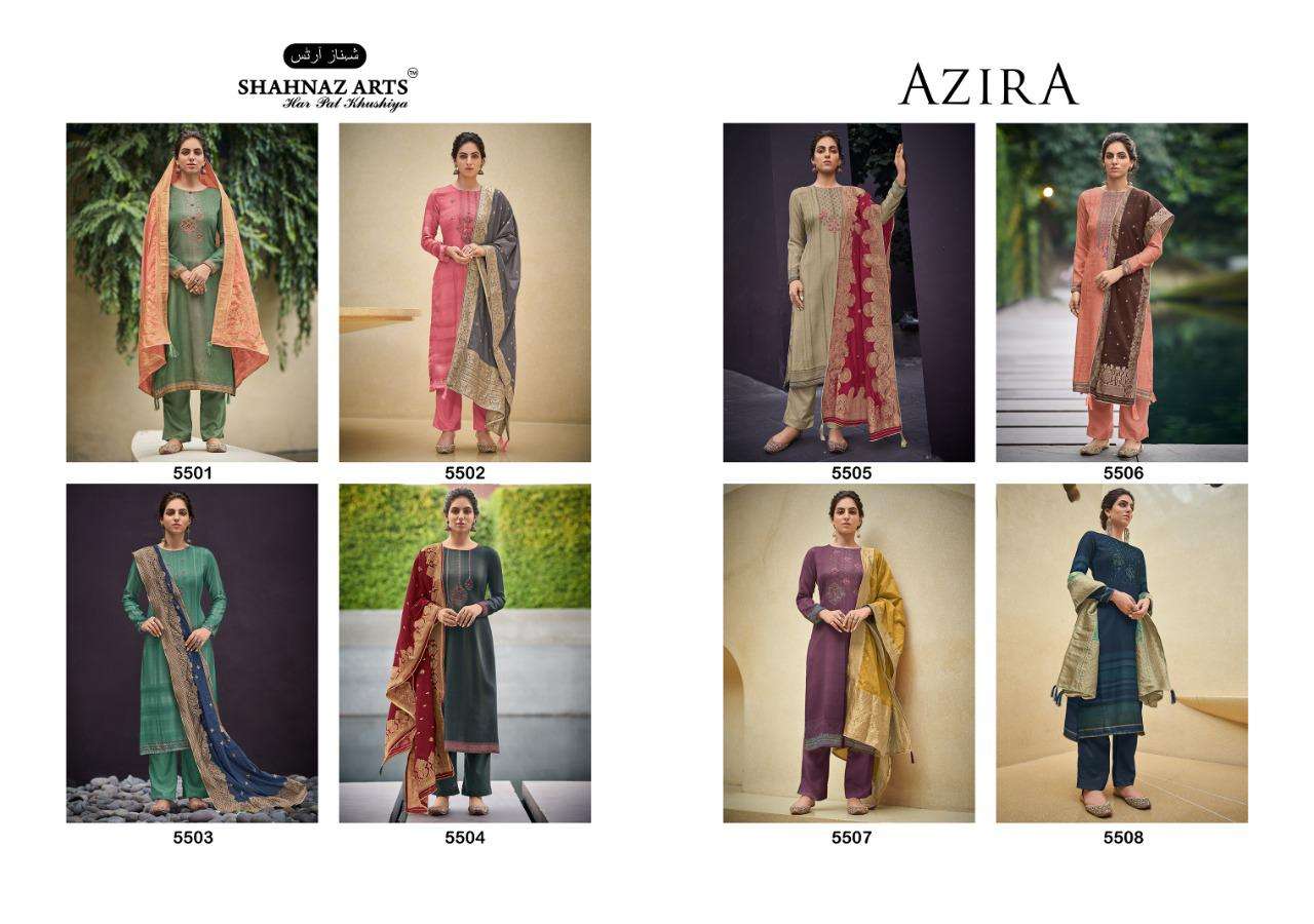 AZIRA BY SHAHNAZ ARTS 5501 TO 5508 SERIES INDIAN TRADITIONAL WEAR COLLECTION BEAUTIFUL STYLISH FANCY COLORFUL PARTY WEAR & OCCASIONAL WEAR PASHMINA DIGITAL PRINT DRESSES AT WHOLESALE PRICE