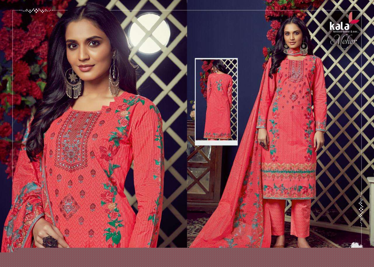 MEHER VOL-4 BY KALA 2701 TO 2710 SERIES BEAUTIFUL SUITS STYLISH FANCY COLORFUL PARTY WEAR & OCCASIONAL WEAR PURE PREMIUM COTTON DIGITAL PRINTED DRESSES AT WHOLESALE PRICE