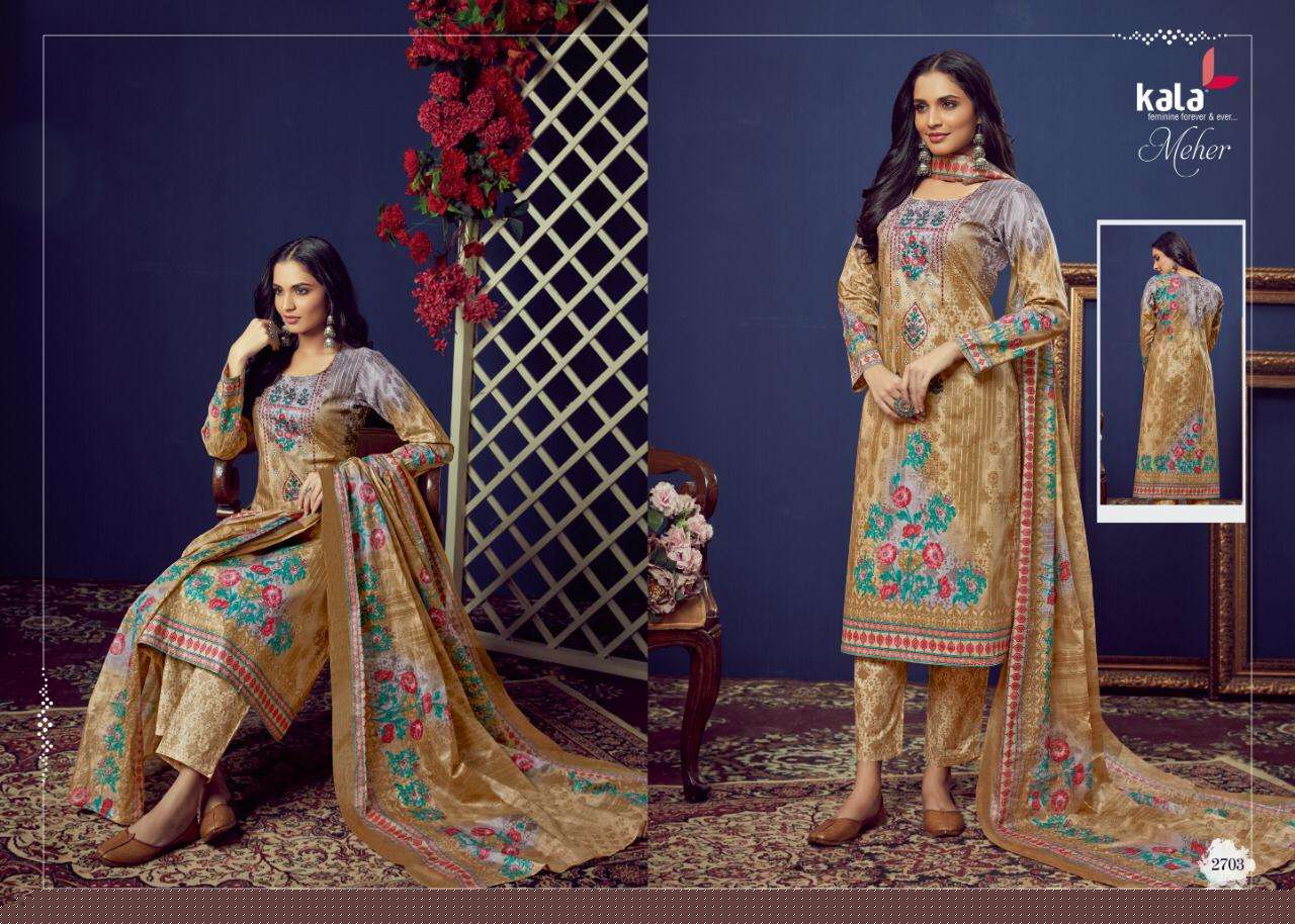 MEHER VOL-4 BY KALA 2701 TO 2710 SERIES BEAUTIFUL SUITS STYLISH FANCY COLORFUL PARTY WEAR & OCCASIONAL WEAR PURE PREMIUM COTTON DIGITAL PRINTED DRESSES AT WHOLESALE PRICE