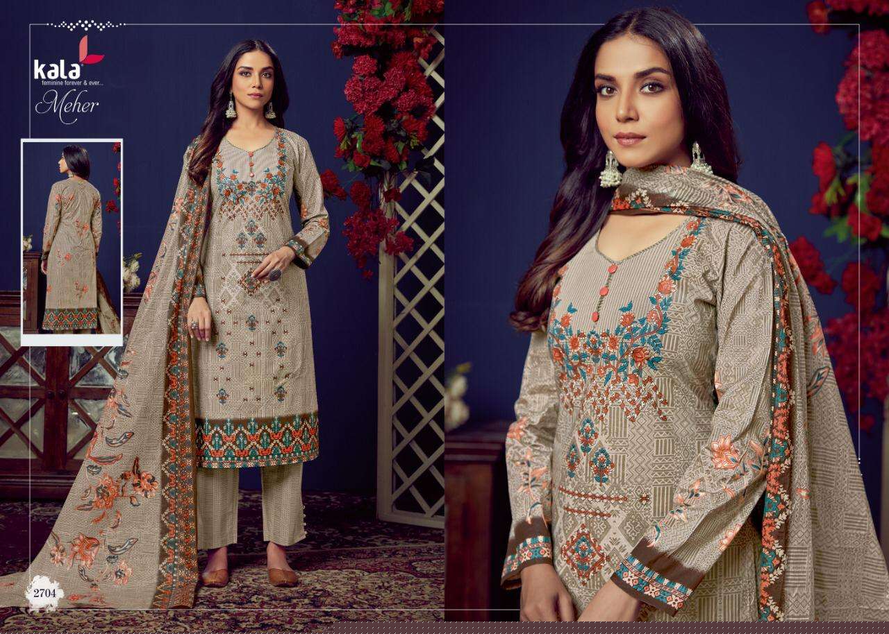 MEHER VOL-4 BY KALA 2701 TO 2710 SERIES BEAUTIFUL SUITS STYLISH FANCY COLORFUL PARTY WEAR & OCCASIONAL WEAR PURE PREMIUM COTTON DIGITAL PRINTED DRESSES AT WHOLESALE PRICE