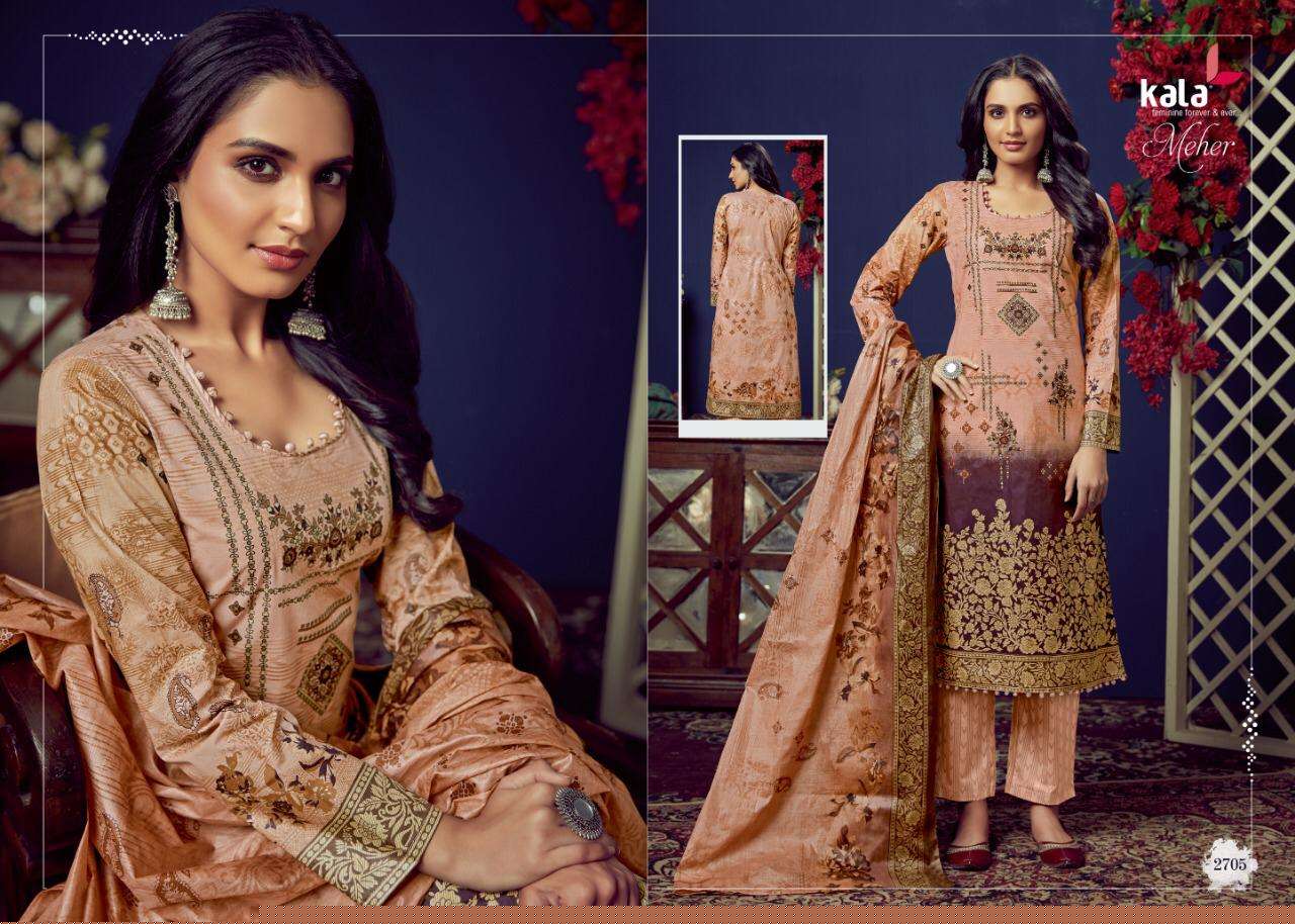 MEHER VOL-4 BY KALA 2701 TO 2710 SERIES BEAUTIFUL SUITS STYLISH FANCY COLORFUL PARTY WEAR & OCCASIONAL WEAR PURE PREMIUM COTTON DIGITAL PRINTED DRESSES AT WHOLESALE PRICE